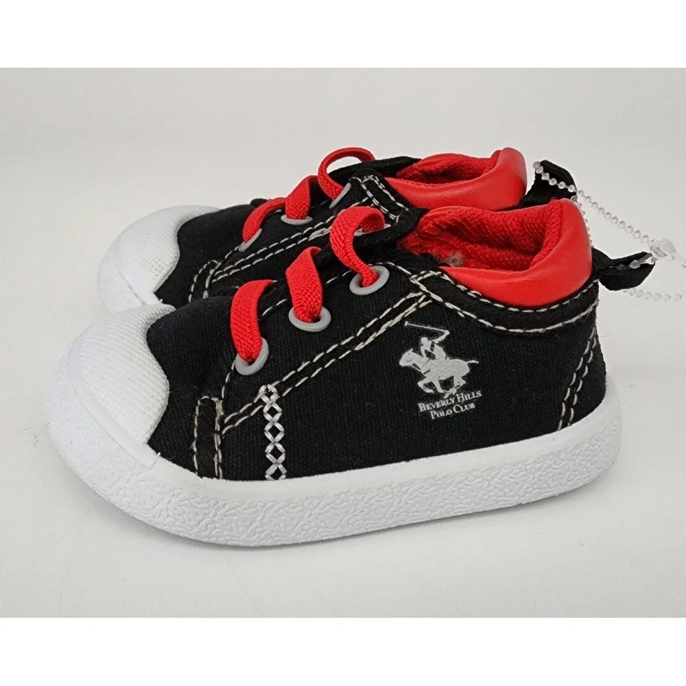 Beverly Hills Polo Club Sneakers Infant Boys Size 3 Black Red EXC NWOT